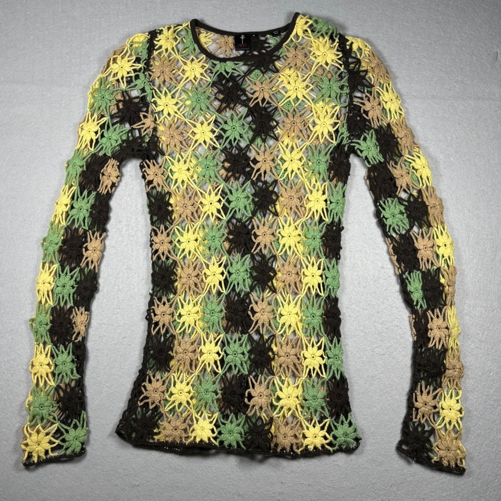 100% Cashmere Womens Long Sleeve Pullover Open Knit Floral Size Small Luxury Top